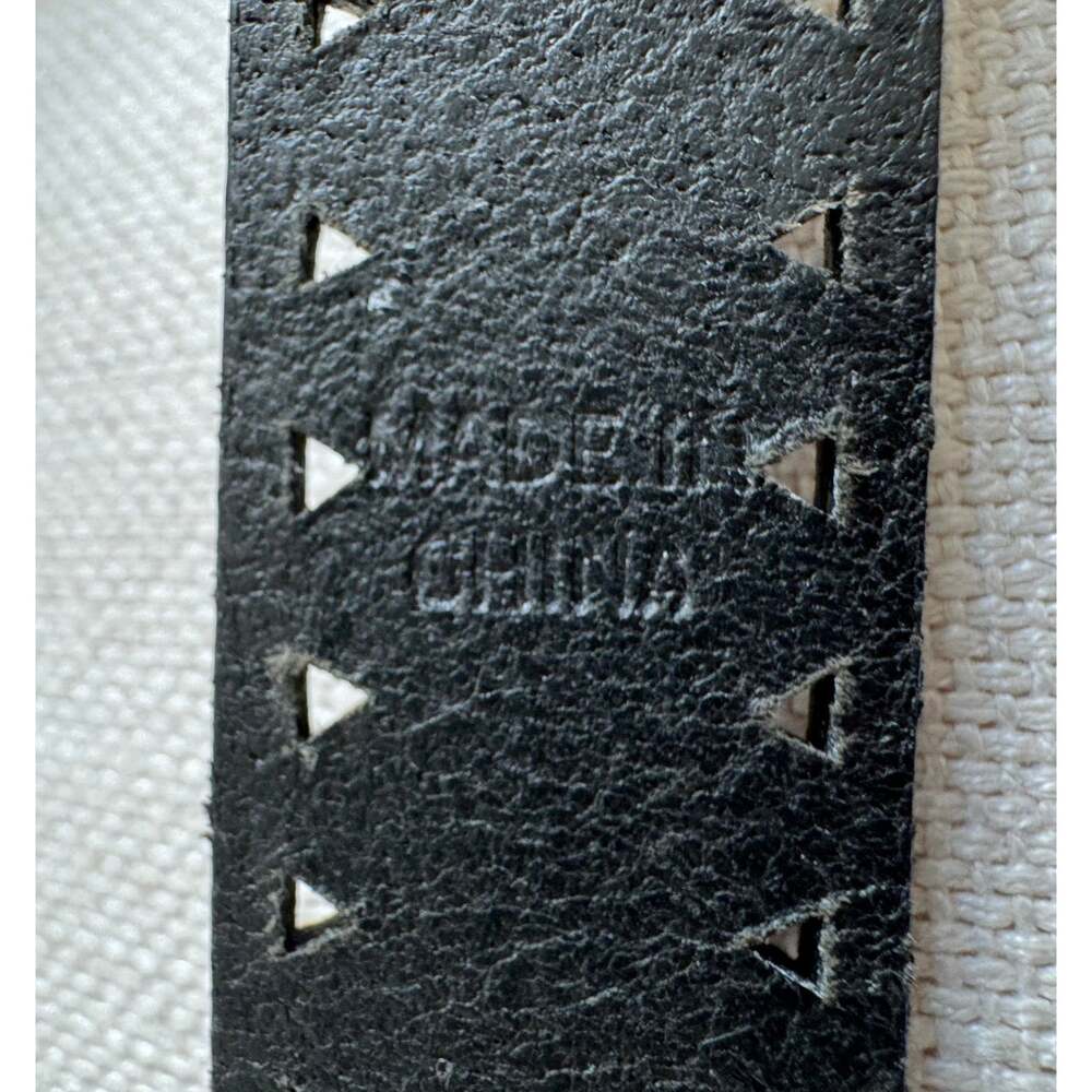 Lauren Ralph Lauren Vintage Black Leather Cut Out Geometric Belt Silver Buckle - Picture 5 of 13